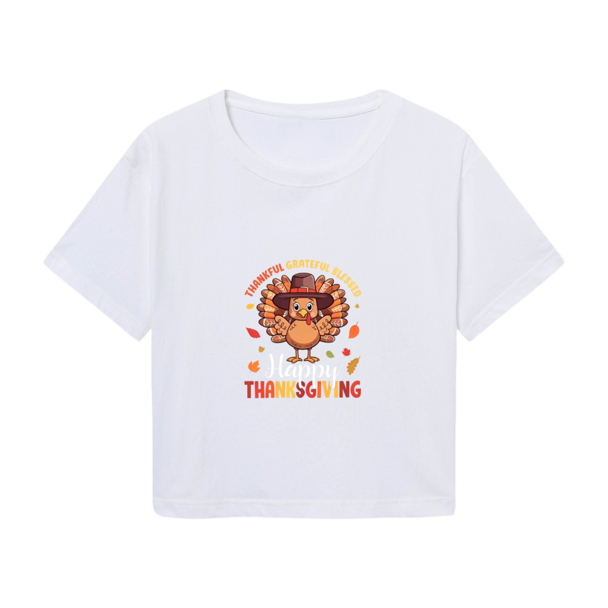 Thankful Grateful Blessed Turkey Thanksgiving Cropped Tee product image 2
