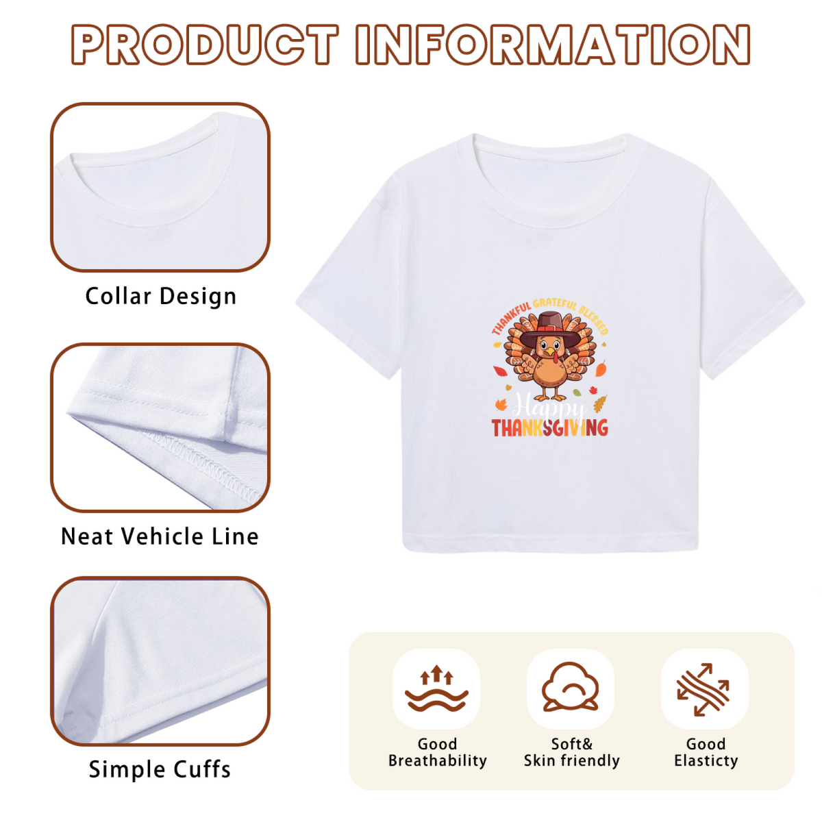 Thankful Grateful Blessed Turkey Thanksgiving Cropped Tee product image 6