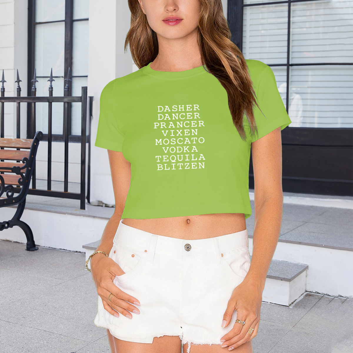 Reindeer & Cocktail Drinks Funny Christmas Party Crop Tee product image 4