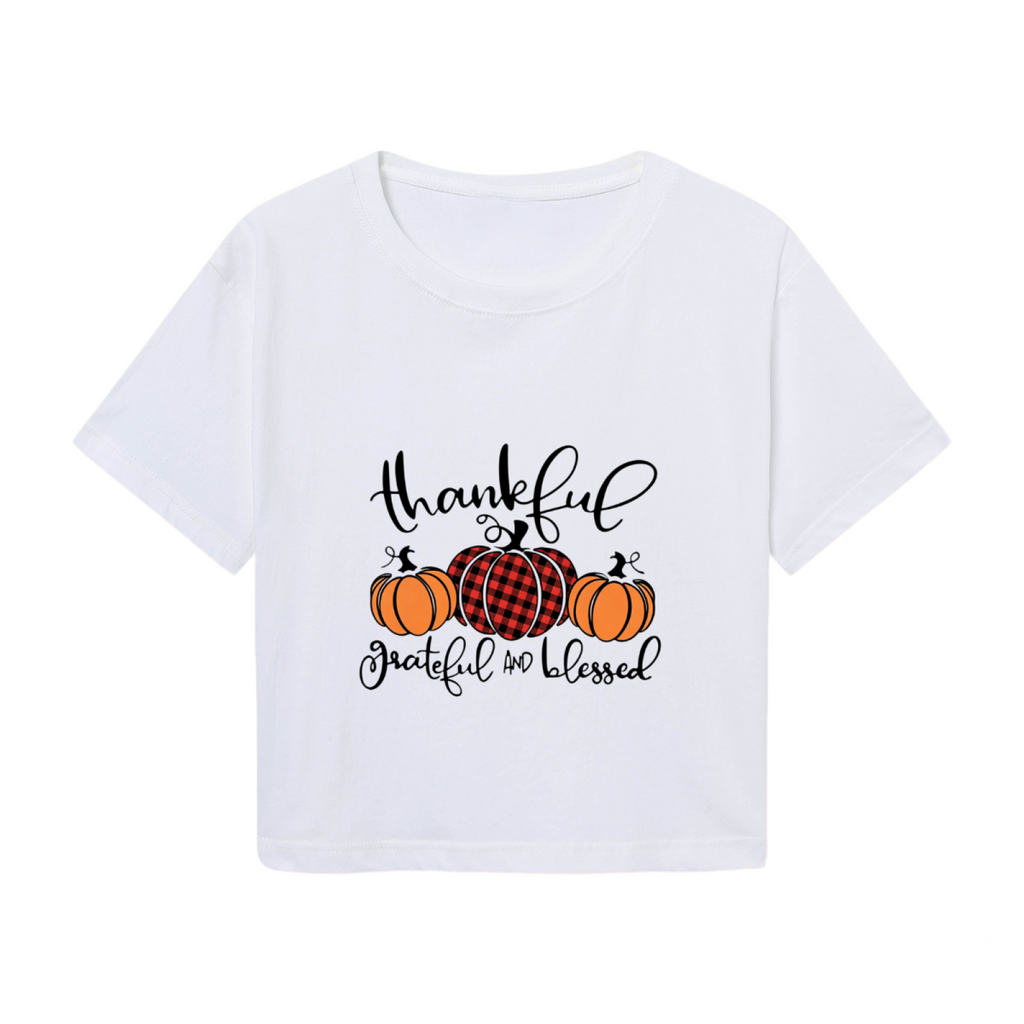 Thankful Grateful Blessed Pumpkin Fall Crop Top product image 2
