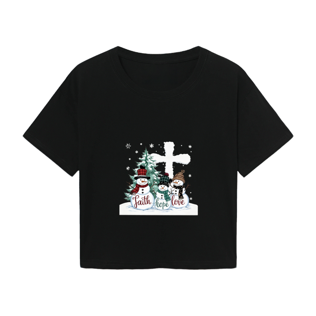 Faith Hope Love Snowman Cross Christmas Holiday Crop Tee product image 2