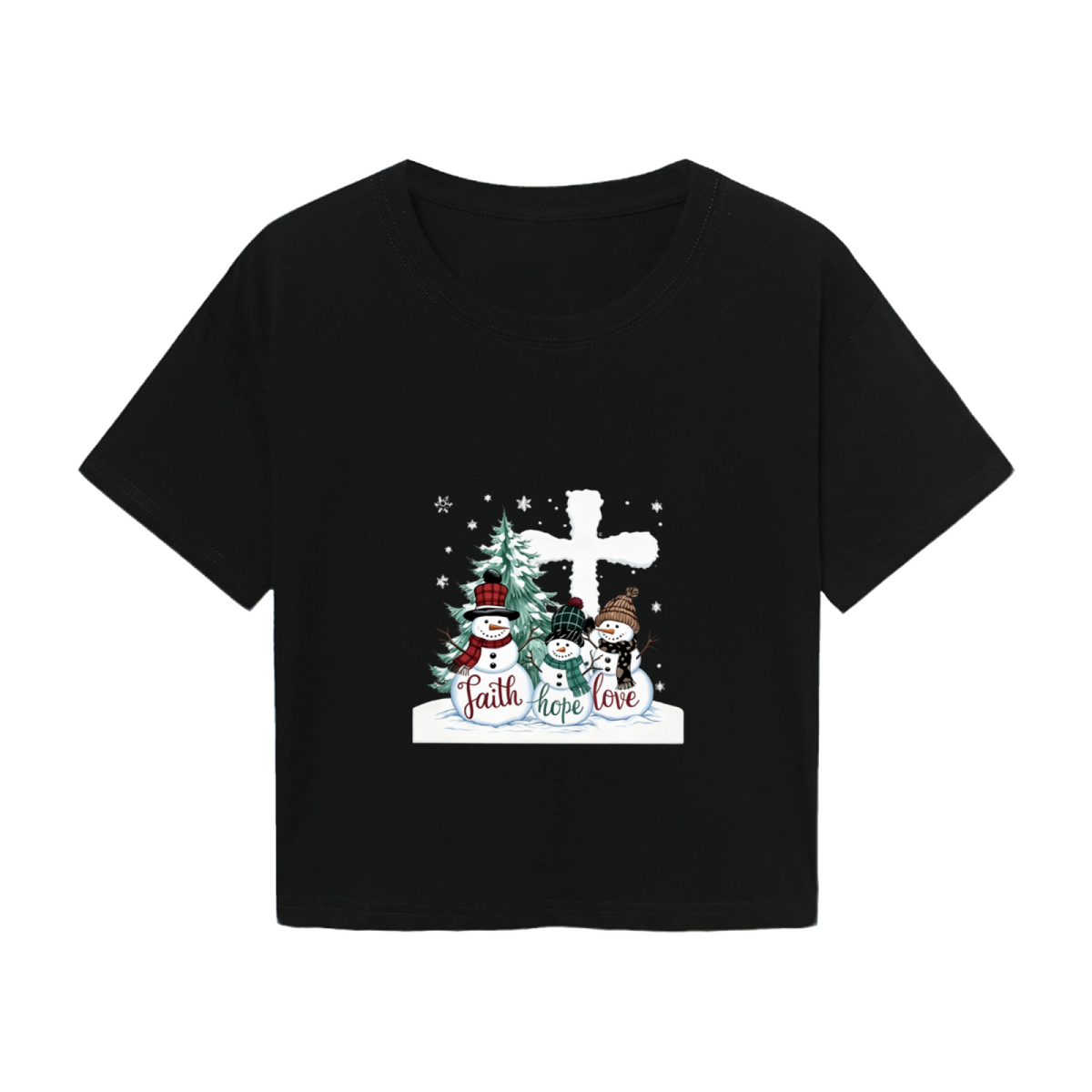 Faith Hope Love Snowman Cross Christmas Holiday Crop Tee product image 2