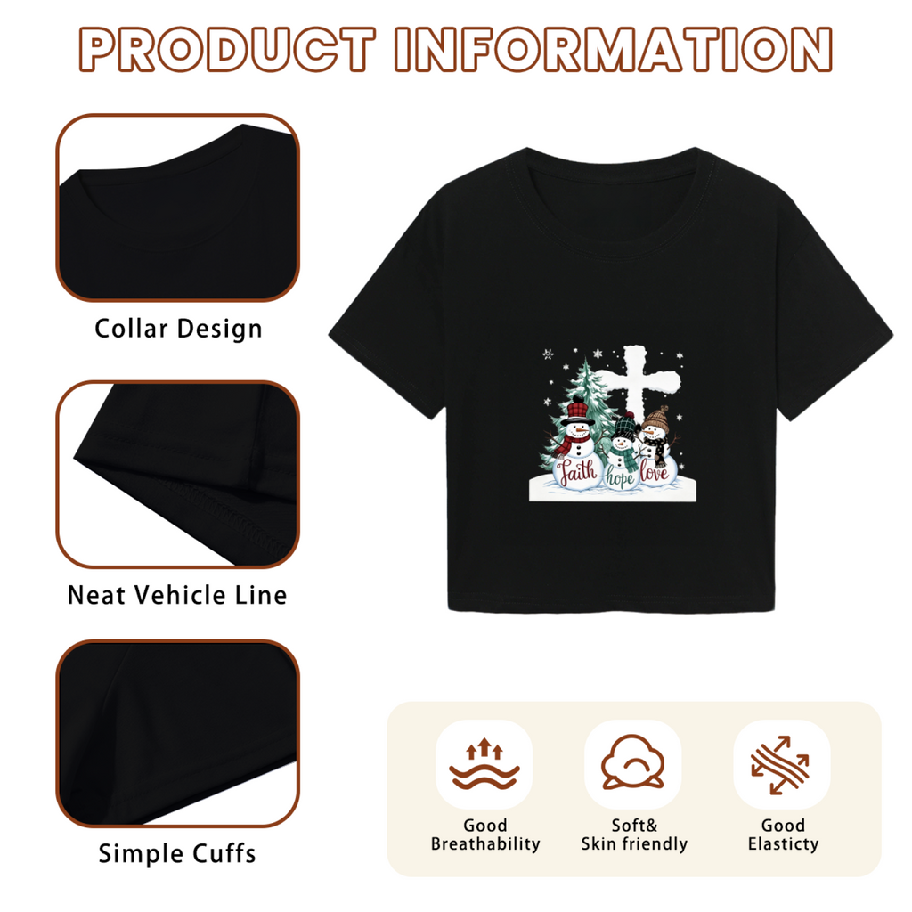 Faith Hope Love Snowman Cross Christmas Holiday Crop Tee product image 6