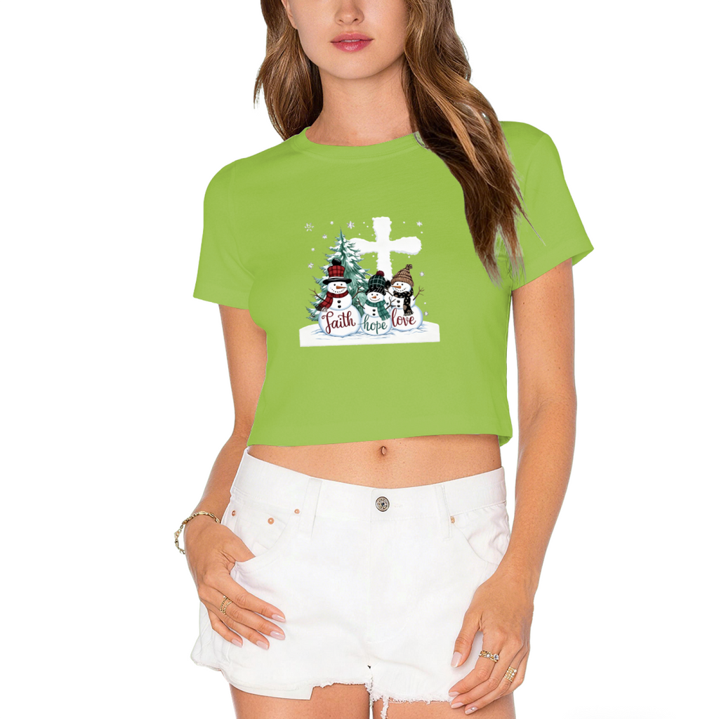 Faith Hope Love Snowman Cross Christmas Holiday Crop Tee product image 12