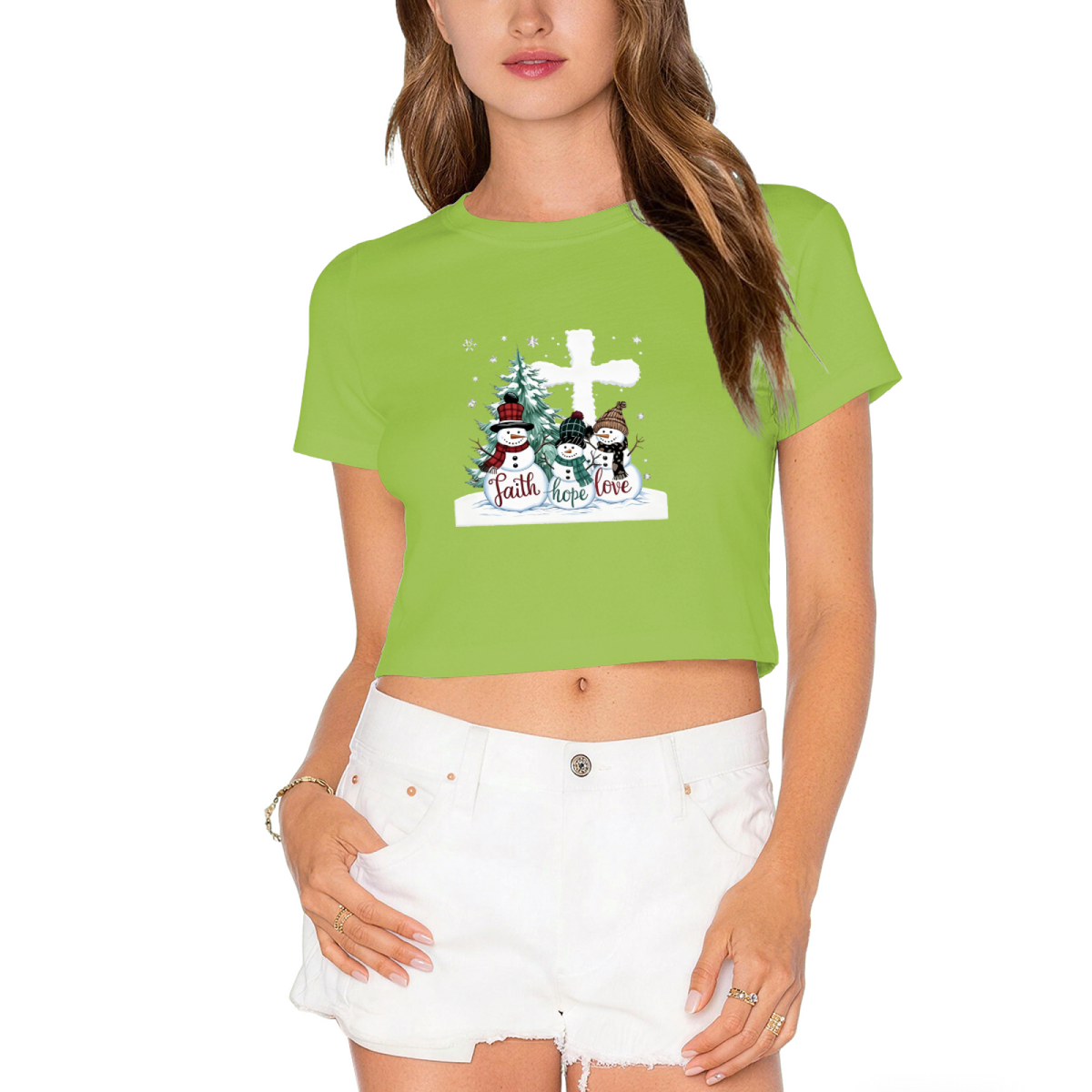 Faith Hope Love Snowman Cross Christmas Holiday Crop Tee product image 12