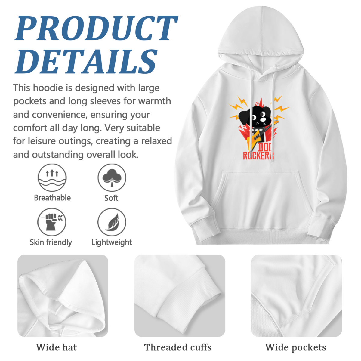 Trendy Hooded Sweatshirt - Rock & Roll Skull product image 6