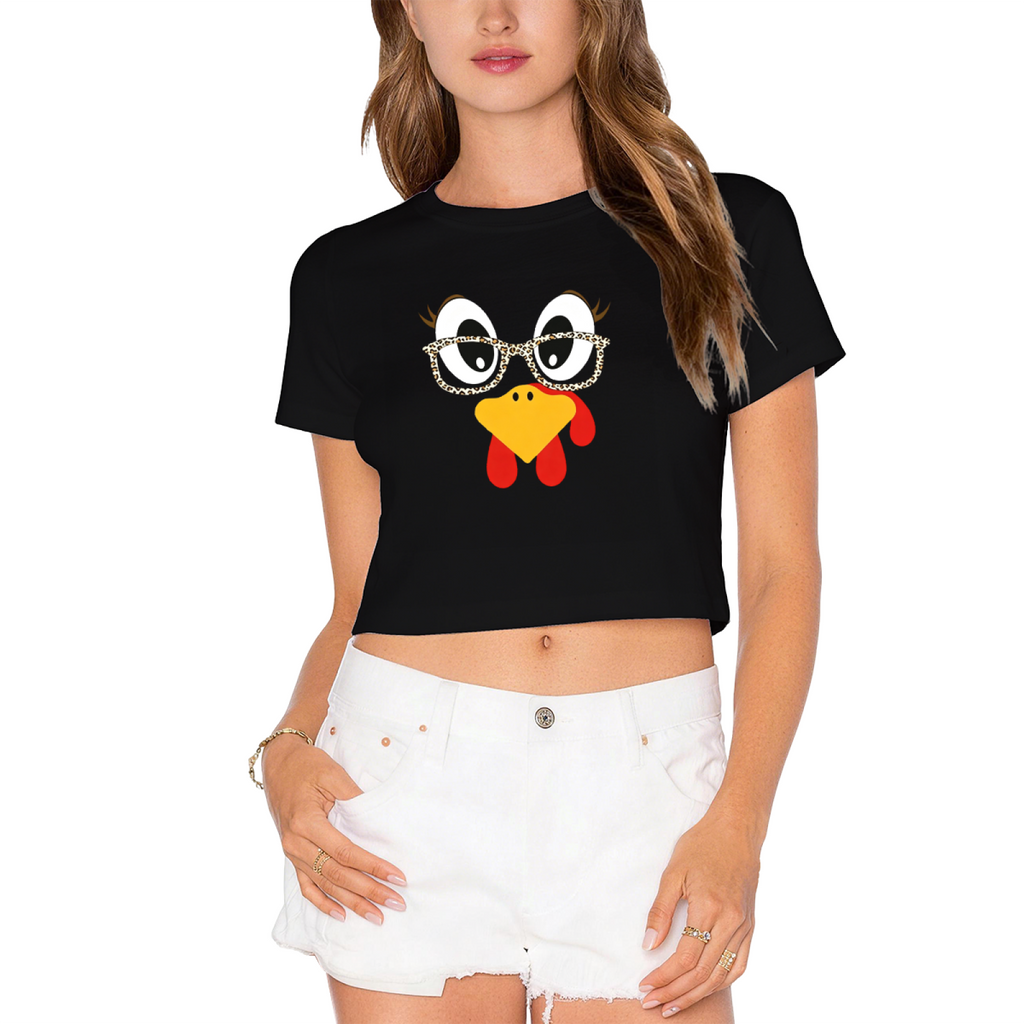 Cute Turkey Face Leopard Glasses Thanksgiving Crop Top product image 9