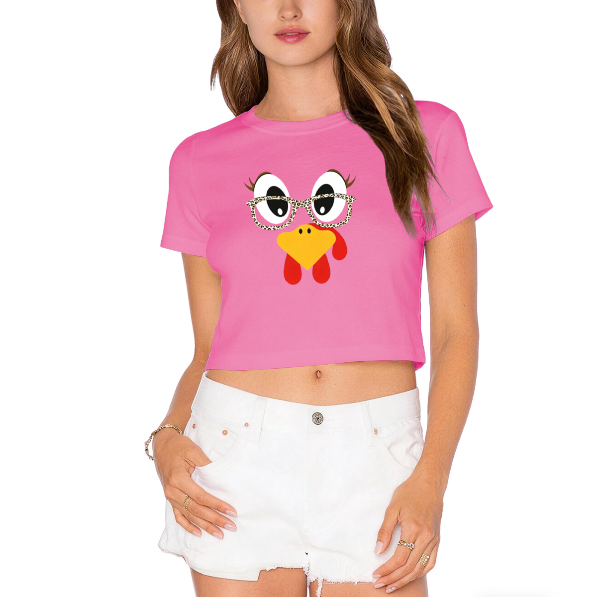 Cute Turkey Face Leopard Glasses Thanksgiving Crop Top product image 1