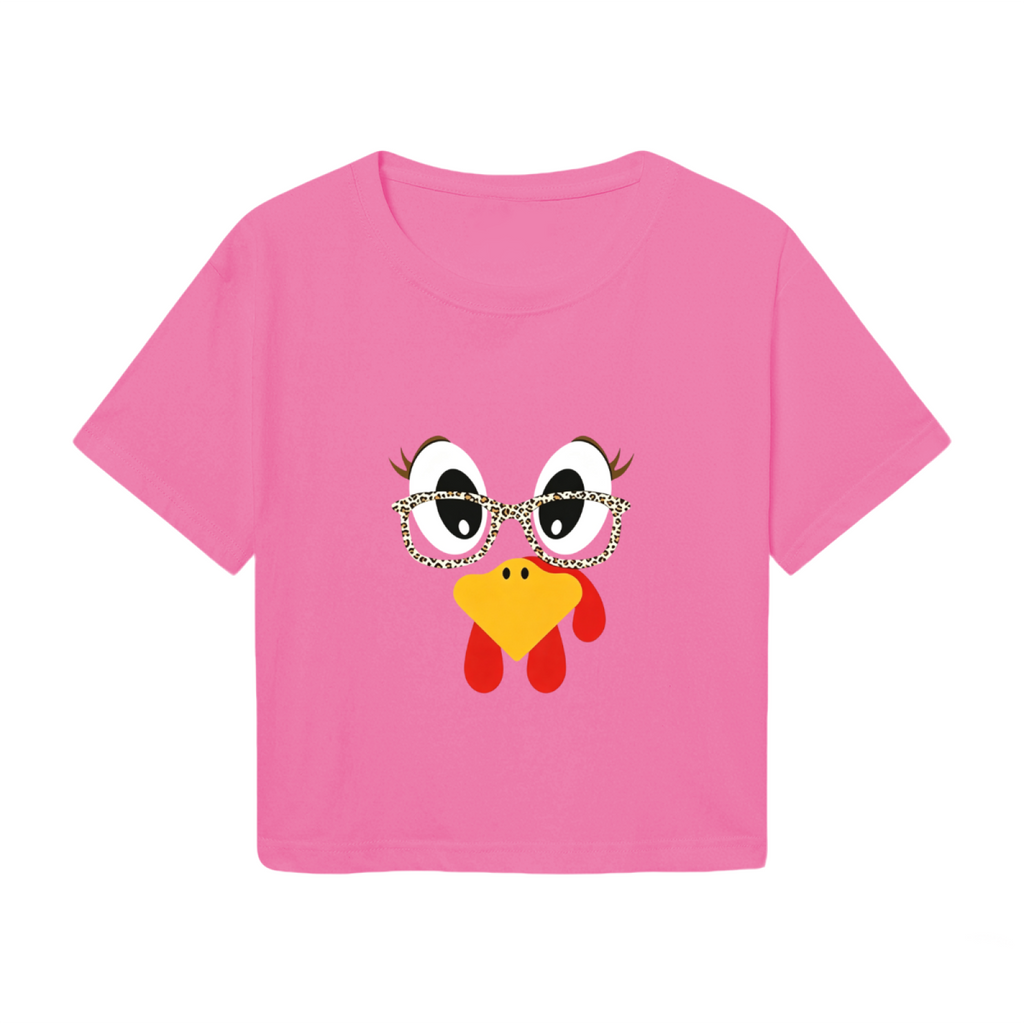 Cute Turkey Face Leopard Glasses Thanksgiving Crop Top product image 2
