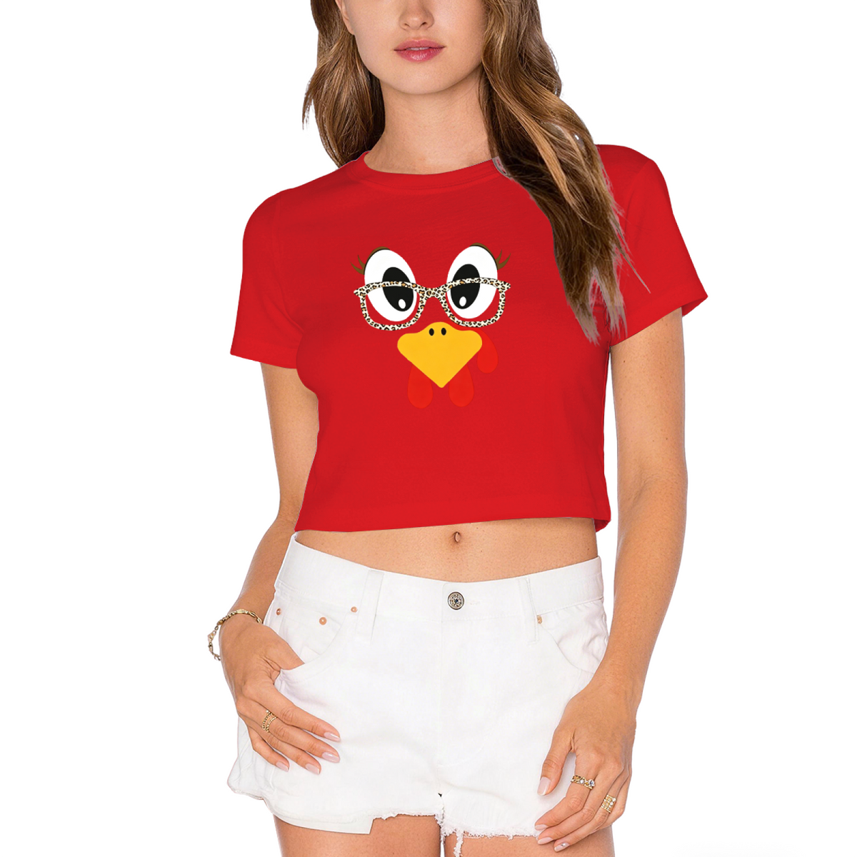 Cute Turkey Face Leopard Glasses Thanksgiving Crop Top product image 11