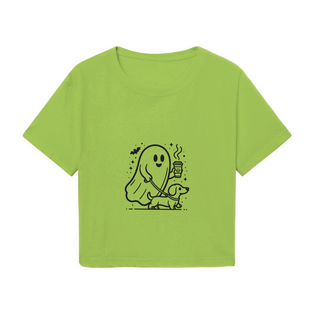Cute Ghost Walking Dog Coffee Lover Halloween Crop Top product image 2