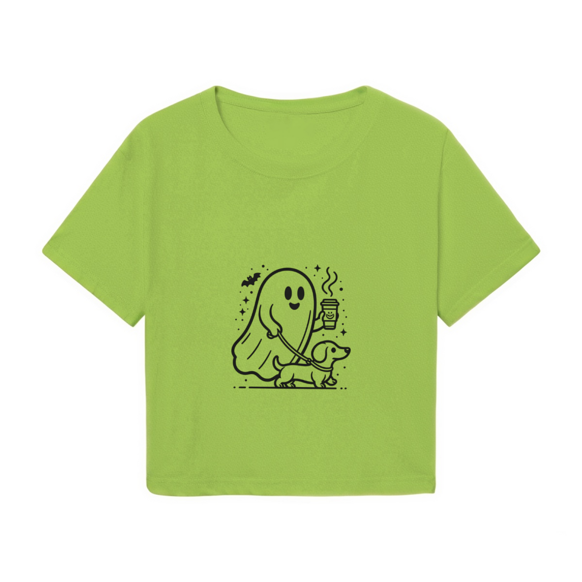 Cute Ghost Walking Dog Coffee Lover Halloween Crop Top product image 2