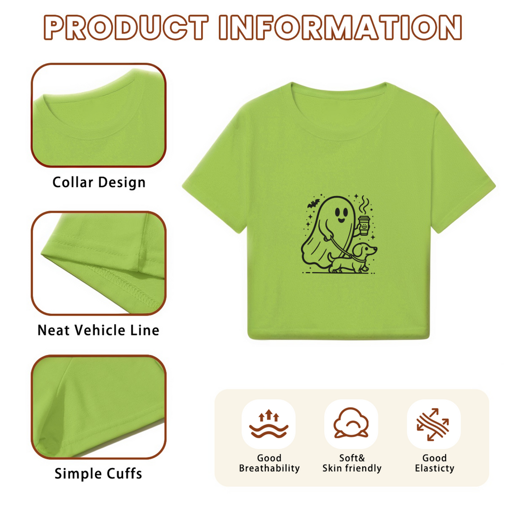 Cute Ghost Walking Dog Coffee Lover Halloween Crop Top product image 6