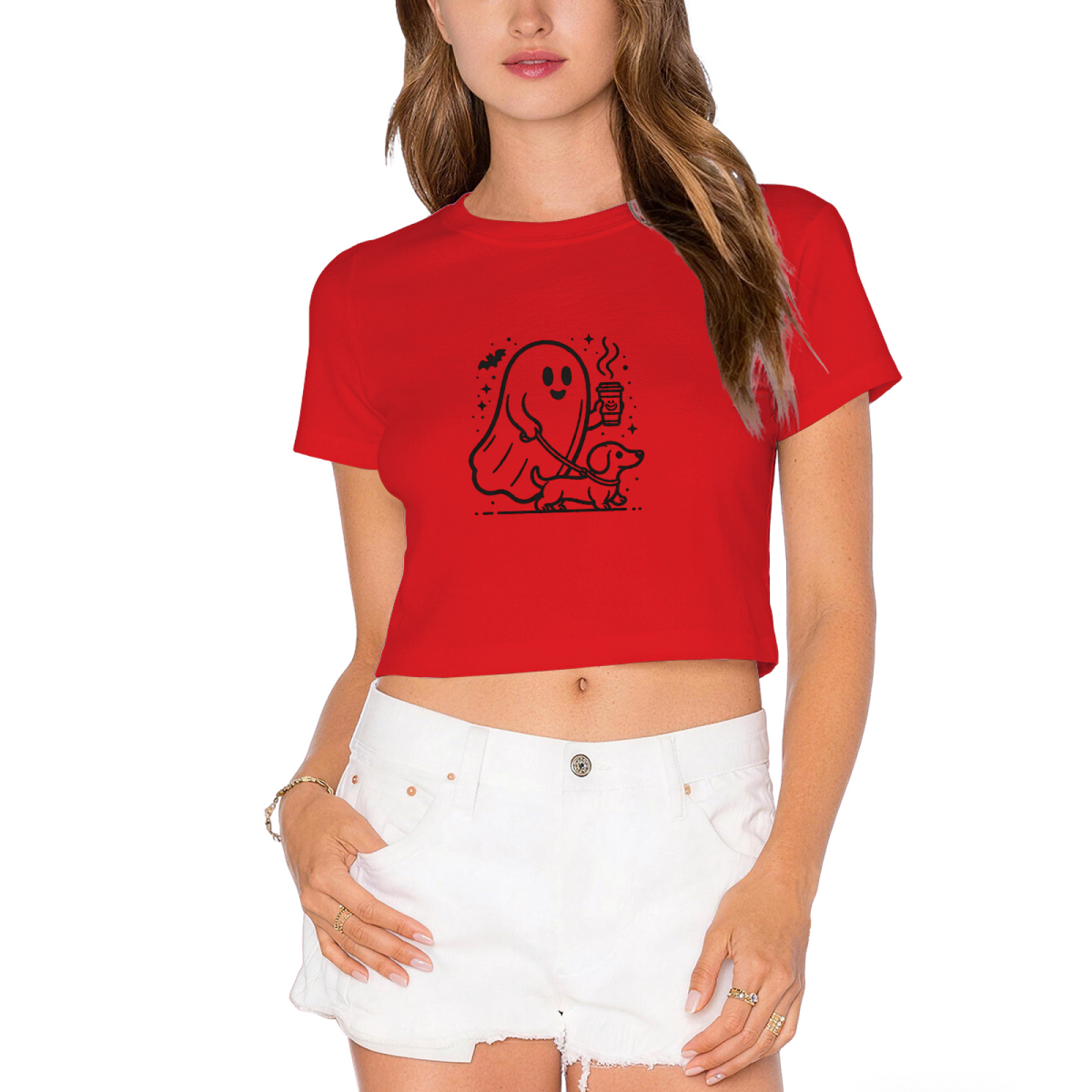Cute Ghost Walking Dog Coffee Lover Halloween Crop Top product image 11