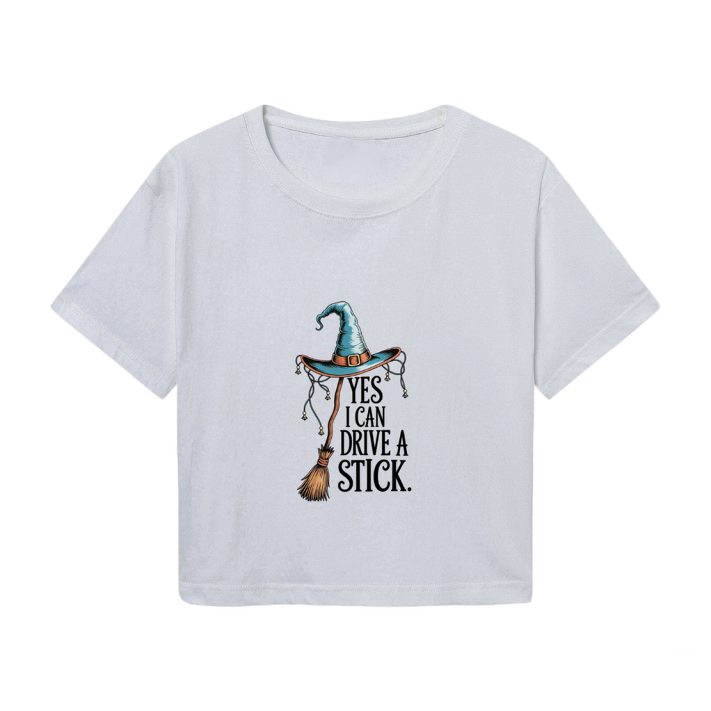 Yes I Can Drive A Stick Witch Broom Halloween Crop Top product image 2