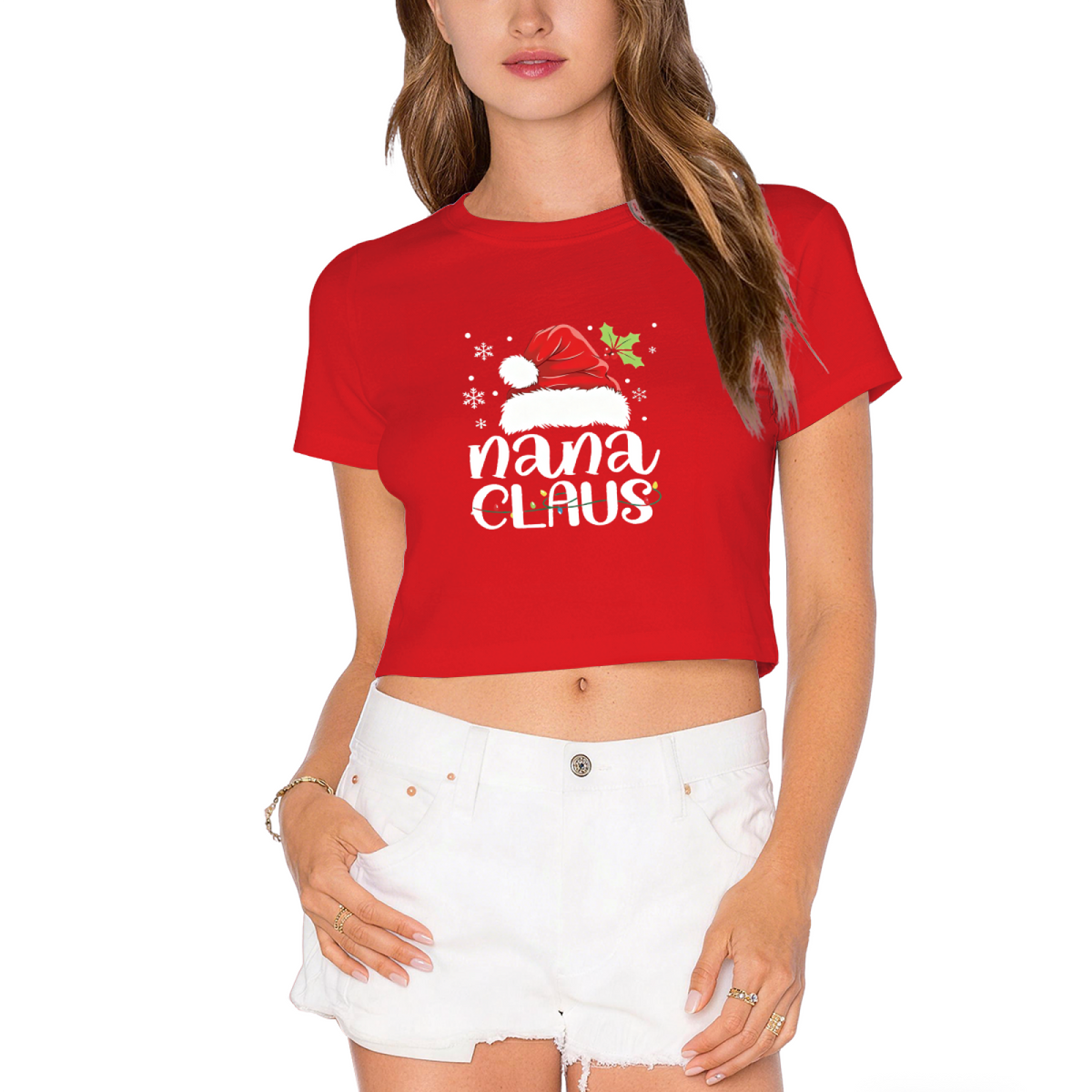 Nana Claus Santa Hat Christmas Light Holiday Crop Top