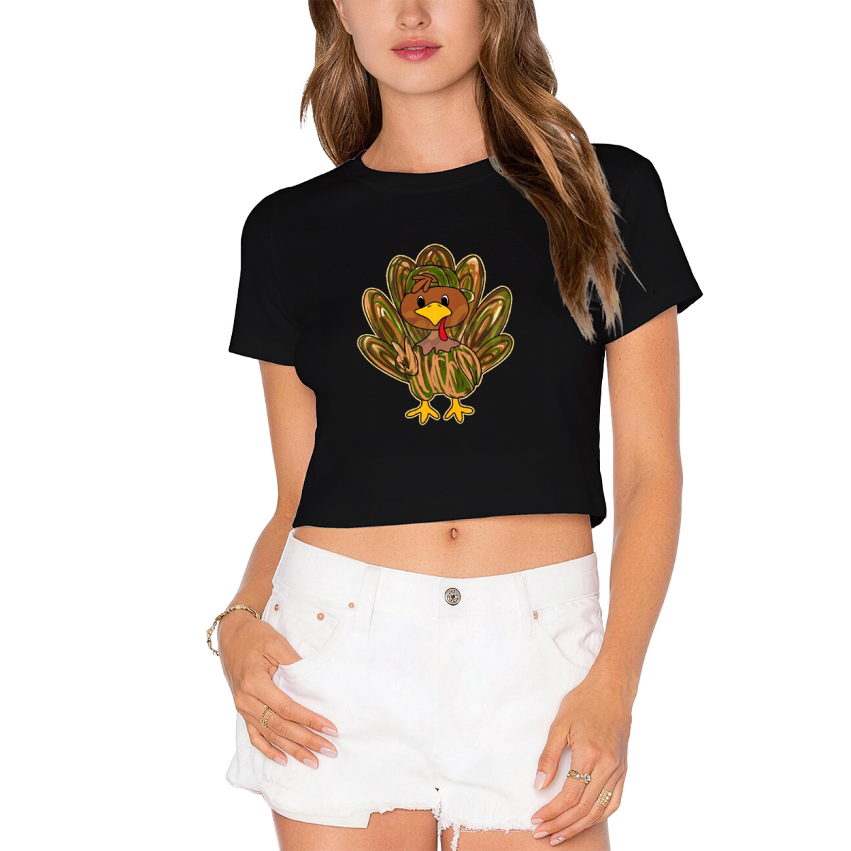 Cute Cartoon Fall Turkey Thanksgiving Day Cropped T?Shirt product image 9