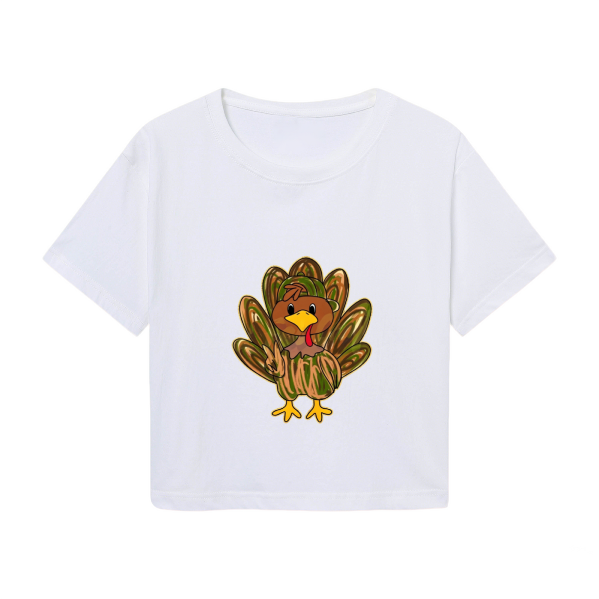 Cute Cartoon Fall Turkey Thanksgiving Day Cropped T?Shirt product image 2