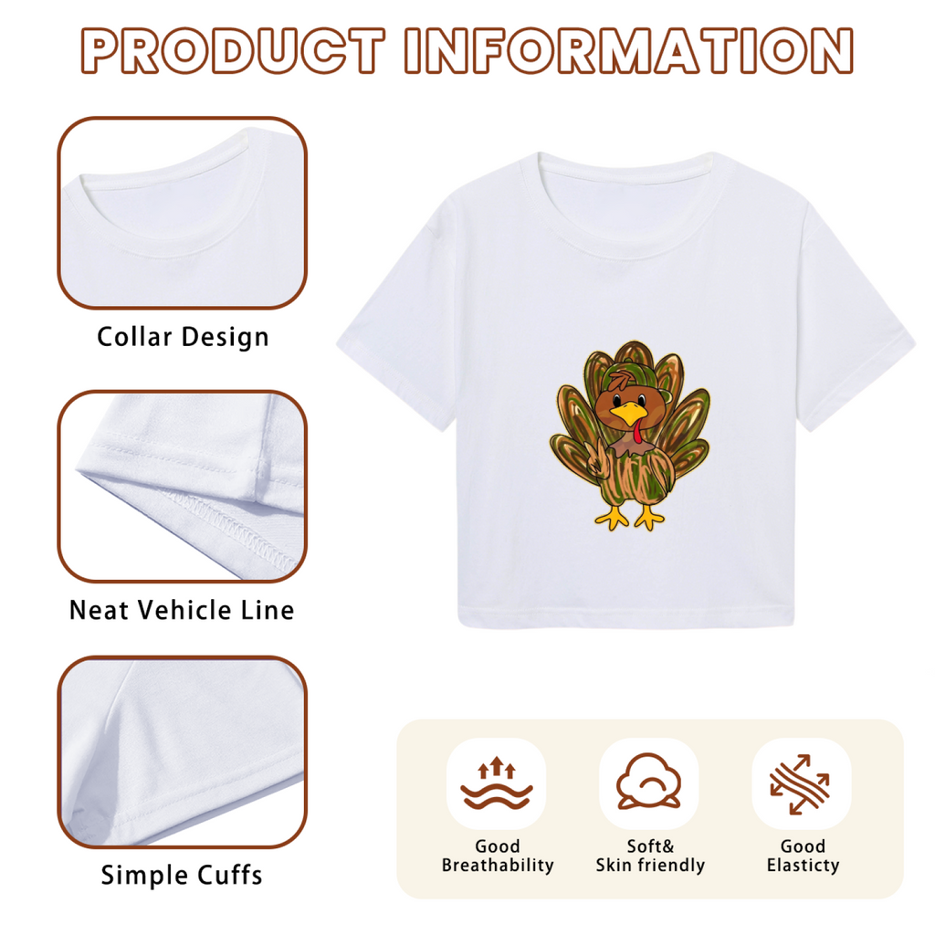 Cute Cartoon Fall Turkey Thanksgiving Day Cropped T?Shirt product image 6