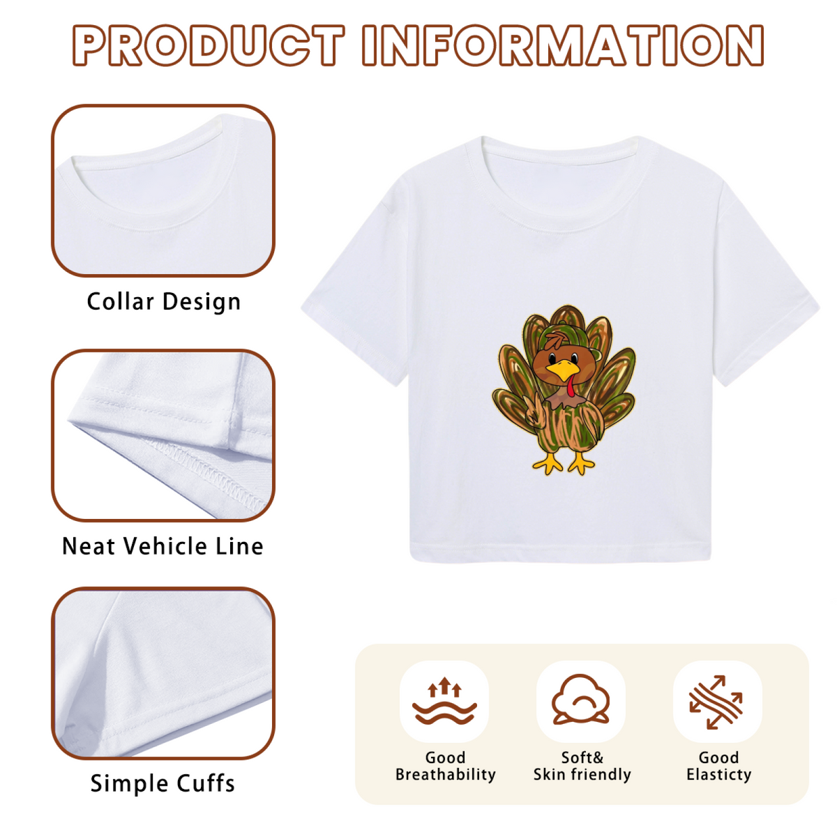 Cute Cartoon Fall Turkey Thanksgiving Day Cropped T?Shirt product image 6