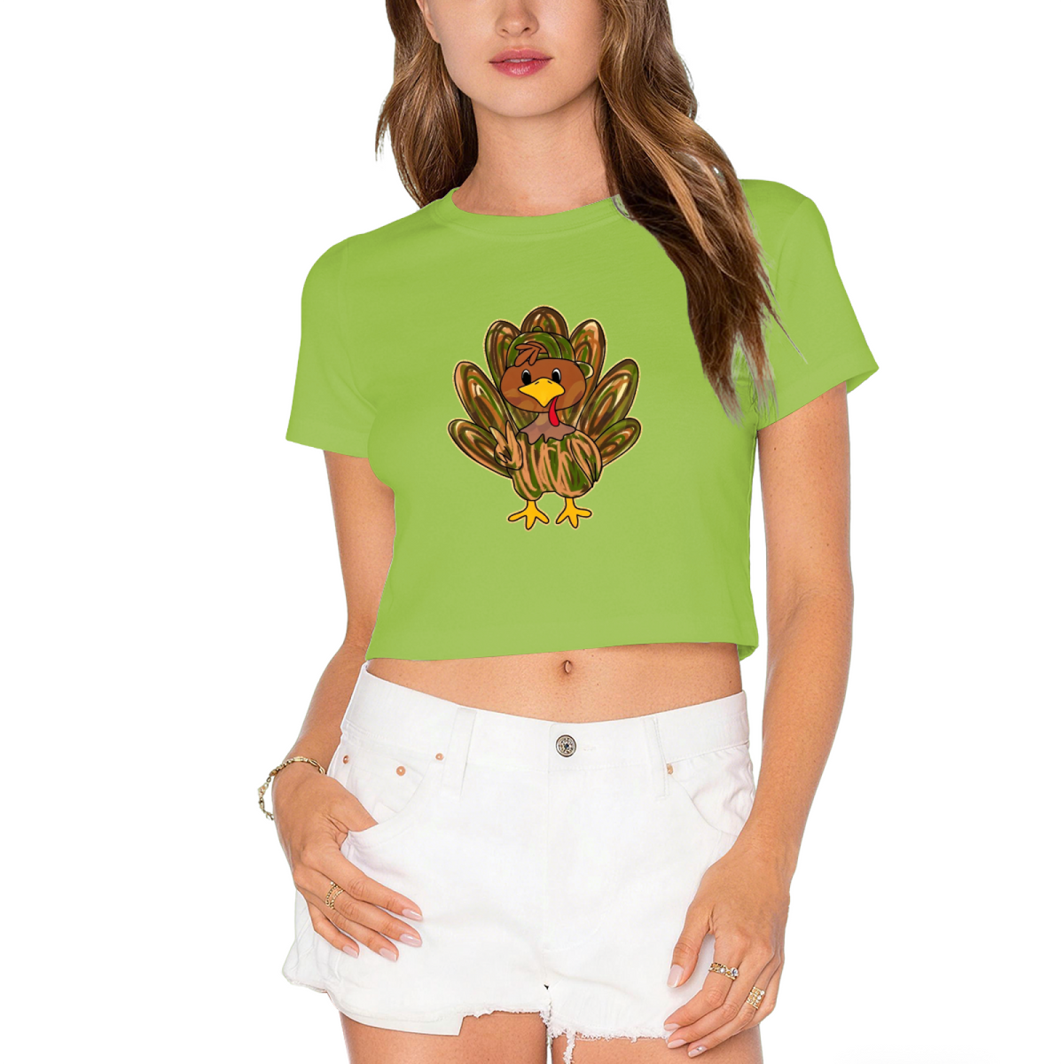 Cute Cartoon Fall Turkey Thanksgiving Day Cropped T?Shirt product image 12