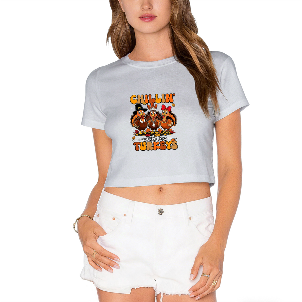 Chillin With My Turkeys Funny Thanksgiving Cropped Tee product image 13