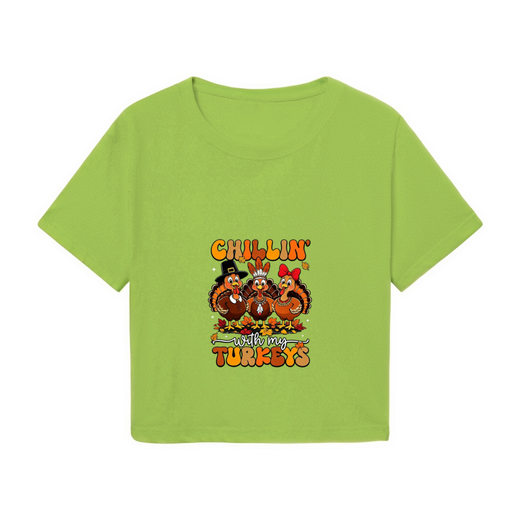 Chillin With My Turkeys Funny Thanksgiving Cropped Tee product image 2