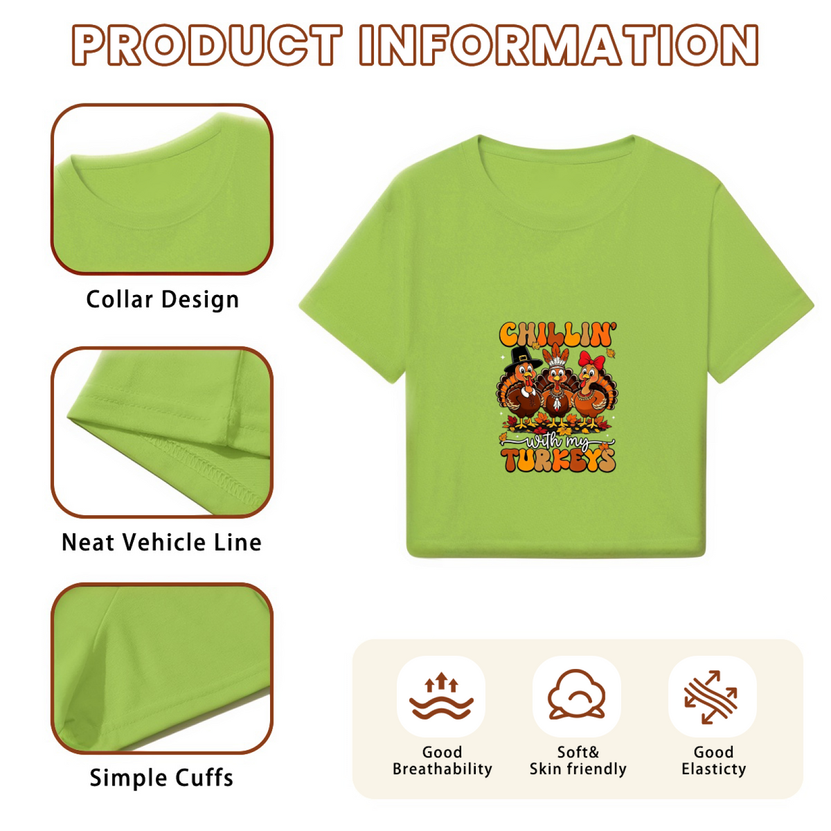 Chillin With My Turkeys Funny Thanksgiving Cropped Tee product image 6