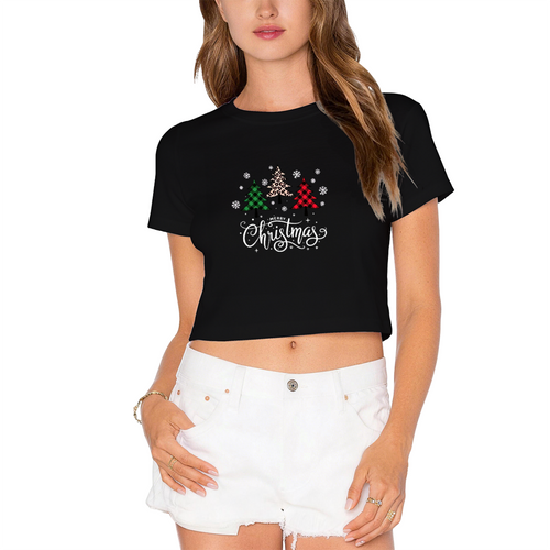 Buffalo Plaid Leopard Tree Merry Christmas Cute Crop Top product image 1