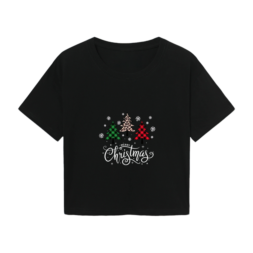 Buffalo Plaid Leopard Tree Merry Christmas Cute Crop Top product image 2