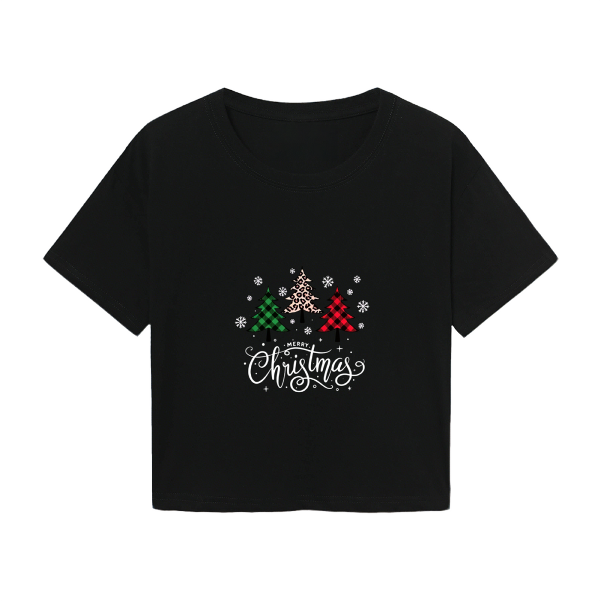 Buffalo Plaid Leopard Tree Merry Christmas Cute Crop Top product image 2