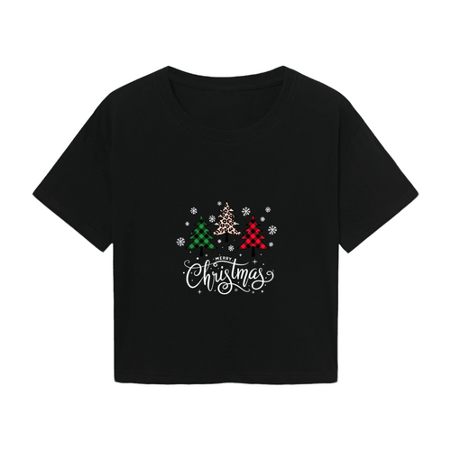 Buffalo Plaid Leopard Tree Merry Christmas Cute Crop Top product image 2