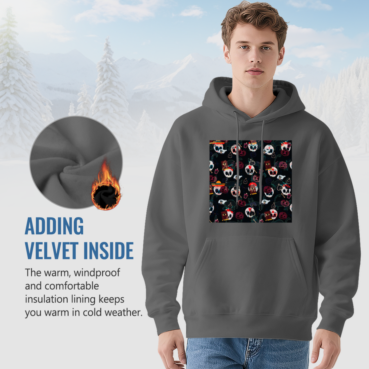 Premium Graphic Hoodie - Skull with Flowers product image 7