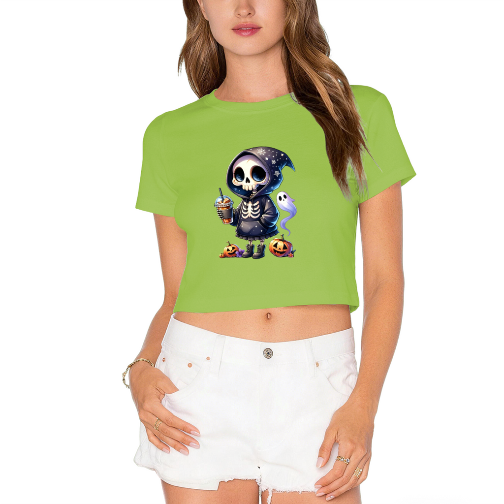 Cool Skeleton Skull Iced Coffee Halloween Crop Top