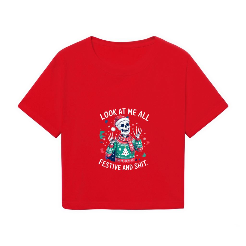 Look At Me All Festive And Sassy Skeleton Christmas Crop Tee product image 2
