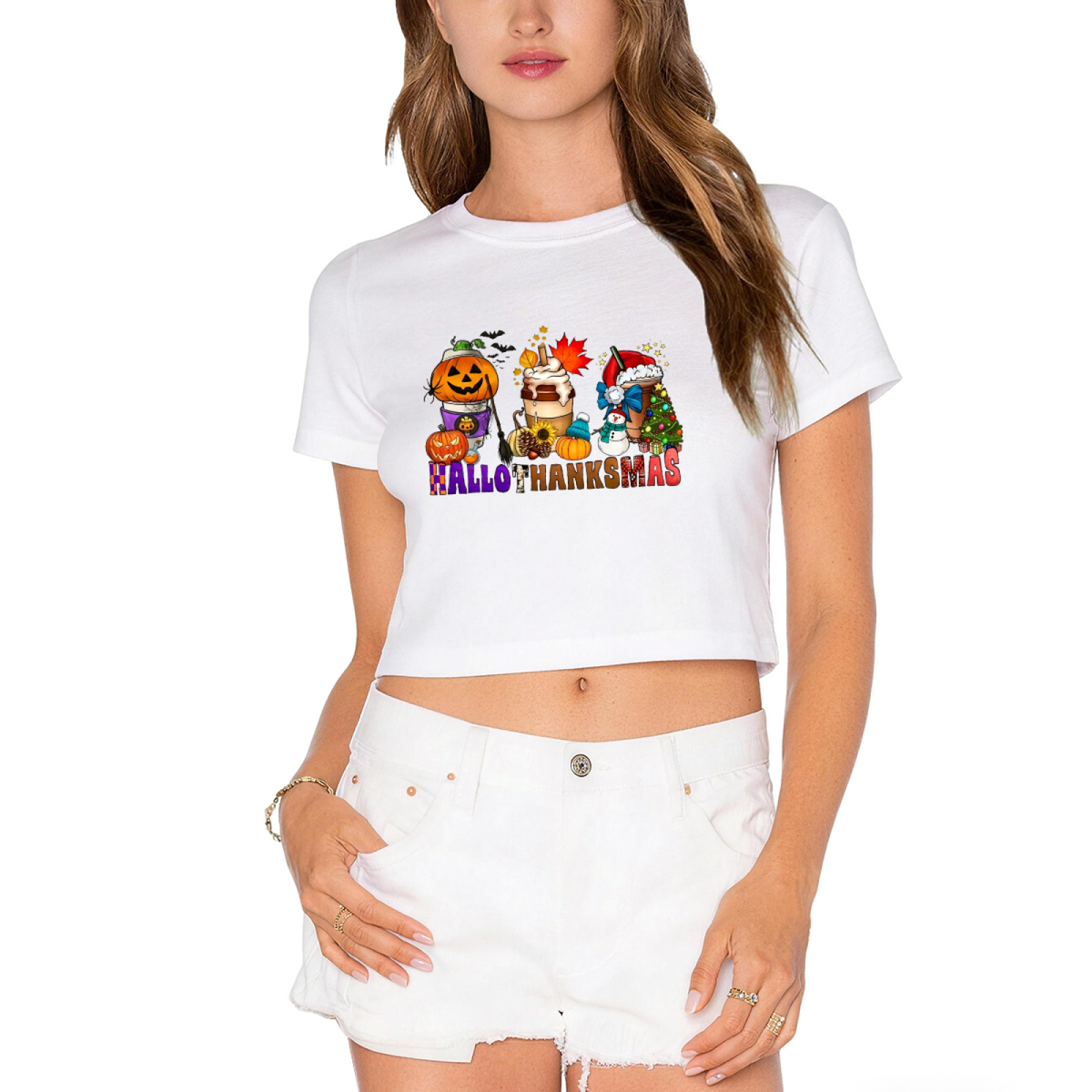 Hallothanksmas Holiday Mix Fall Season Cropped T?Shirt product image 1
