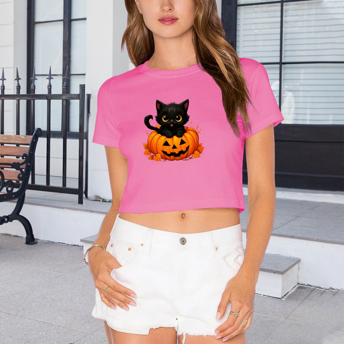 Cute Black Cat Inside Jack?O?Lantern Pumpkin Halloween Crop product image 4