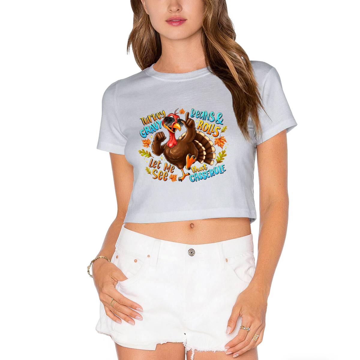 Cool Rock Turkey Thanksgiving Fall Vibes Crop Top