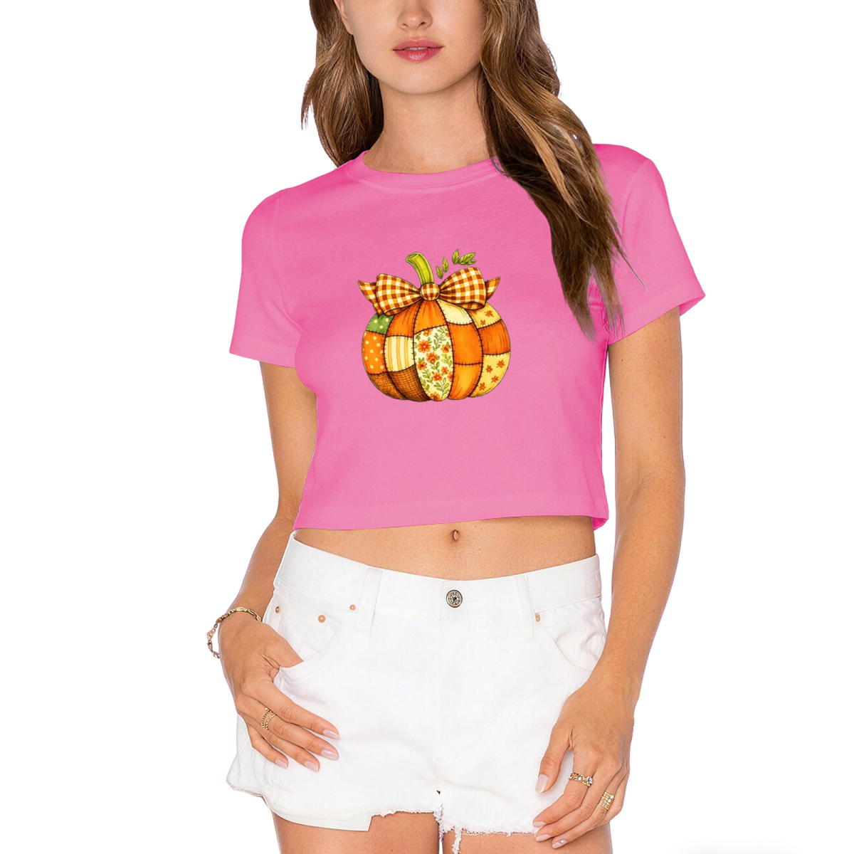 Patchwork Plaid Bow Pumpkin Fall Thanksgiving Season Crop product image 11