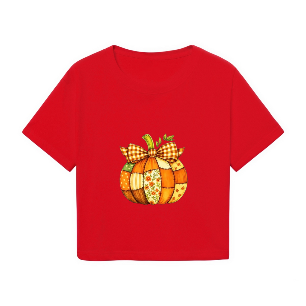 Patchwork Plaid Bow Pumpkin Fall Thanksgiving Season Crop product image 2