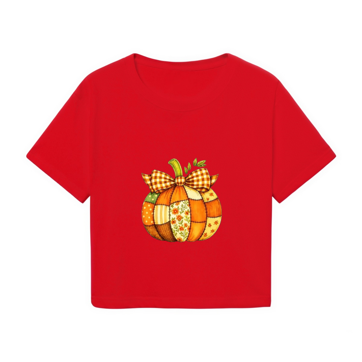 Patchwork Plaid Bow Pumpkin Fall Thanksgiving Season Crop product image 2