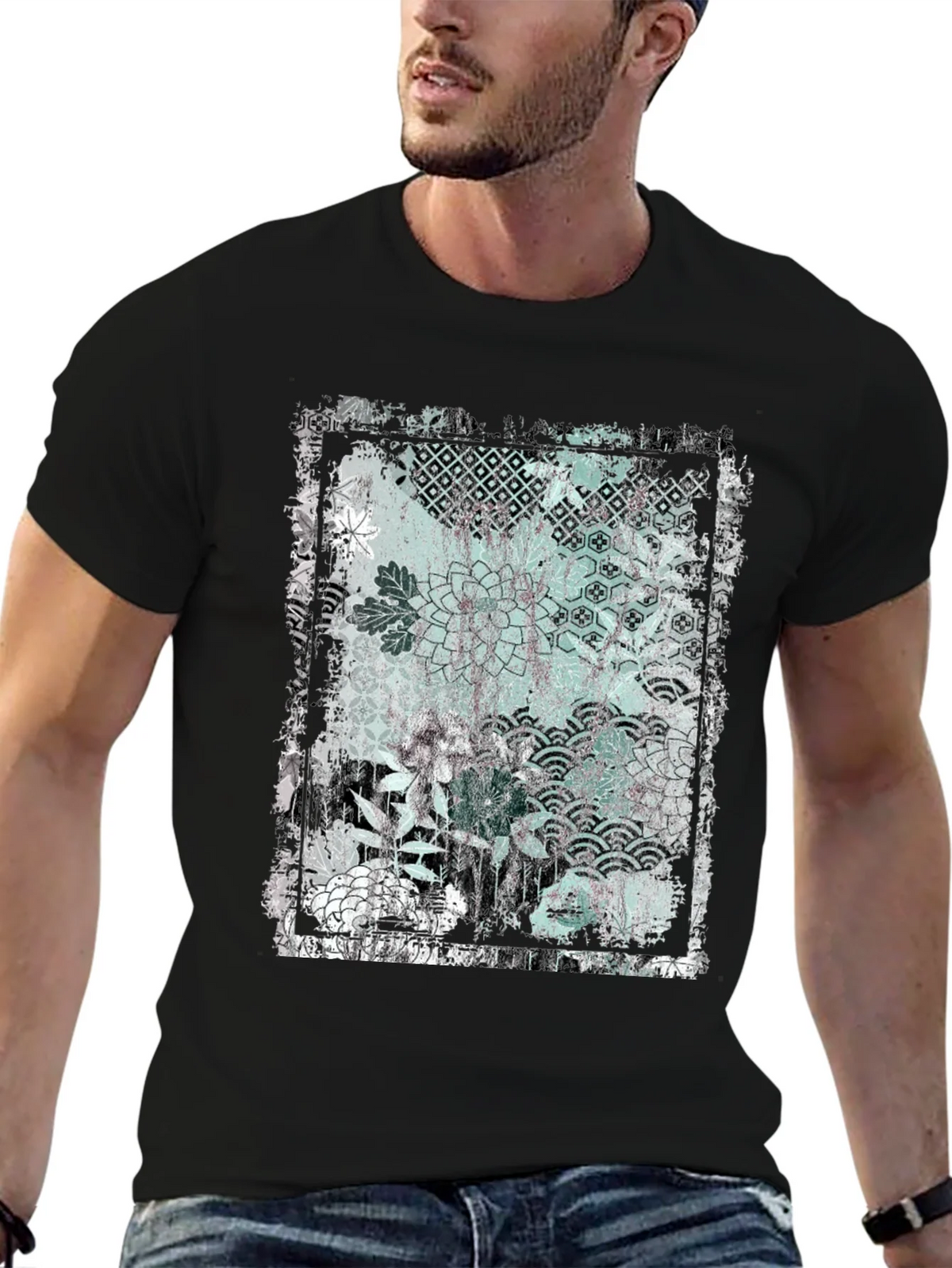 Distressed Floral Graphic Black T-Shirt product image 6