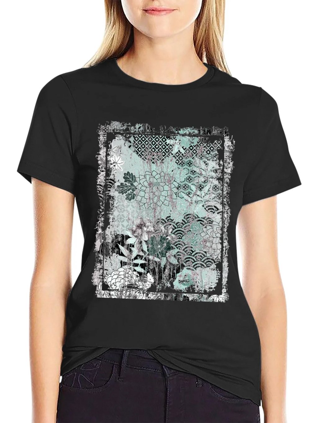 Distressed Floral Graphic Black T-Shirt product image 2